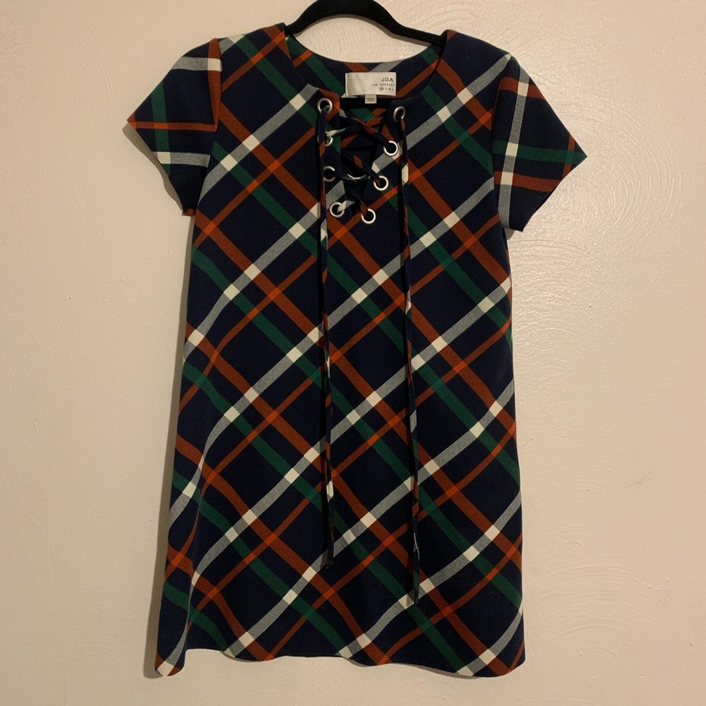 Revolve J.O.A Los Angeles Plaid Criss Cross Dress